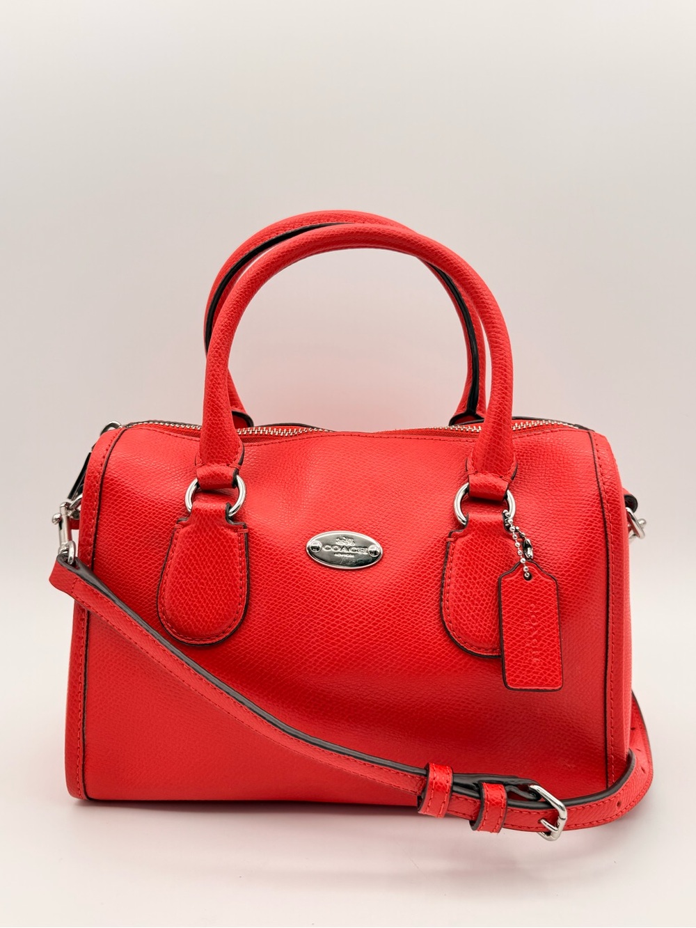COACH Mini Bennett Satchel Coral Crossgrain Leather Bag Crossbody Purse - Picture 1 of 10